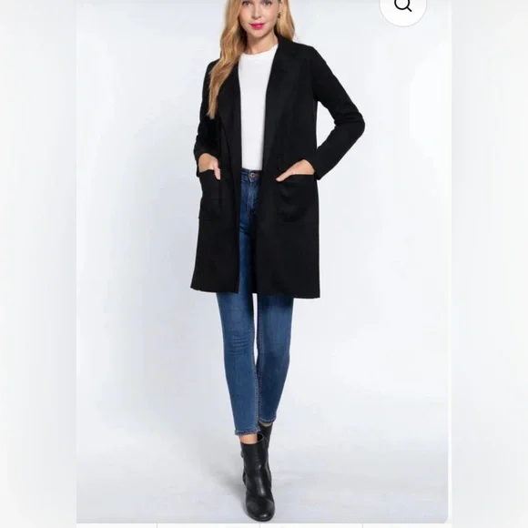 MOD Long Sleeve Open Front Faux Suede Coatigan, Sz M - Picture 2 of 14